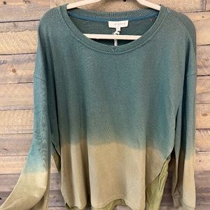 Ombre Dye French Terry Top Round Neck with Contrasting Fabric on the Bottom Back